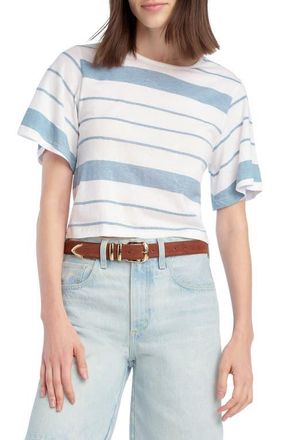 Favorite Daughter The Joanne Stripe Cotton & Linen T-Shirt in Sea Blue Stripe at Nordstrom, Size Small