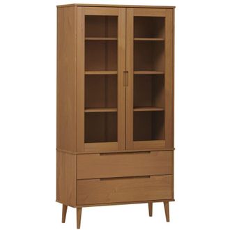 vidaXL Vitrine Cabinet MOLDE Brown 90x35x175 cm Solid Wood Pine vidaXL