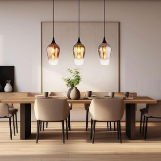 Globo Lighting Lampada A Sospensione Lampada A Sospensione A 3 Fiamme Lampada Da Tavolo Da Pranzo Nera Lampada Da Soggiorno, Vetro Oro, Cromo, Rame, 3x E27, Lxlxa 83