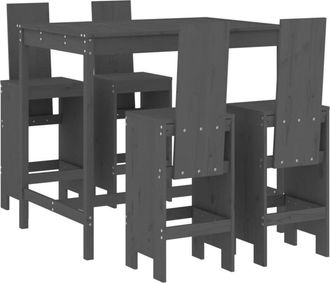 vidaXL Set De Mesa Y Taburetes Altos Jard&iacute;n 5 Piezas Madera Pino Gris Vidaxl