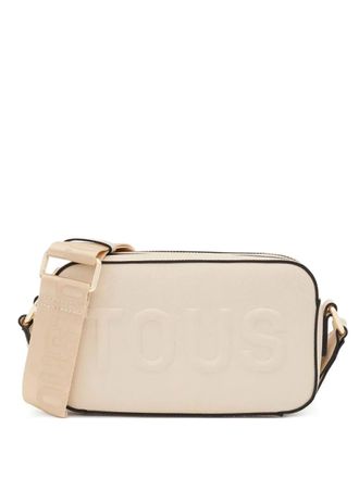 Tous logo-embossed double-zip cross body bag - White