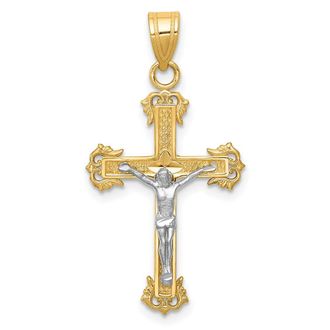 Diamond2Deal 14k Two-tone Gold Diamond-cut Crucifix Pendant
