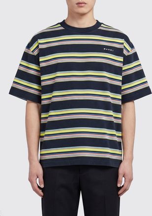 Marni T-shirt relaxed fit a righe in cotone con logo a contrasto