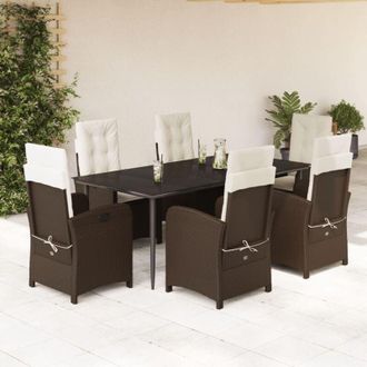vidaXL Set Comedor De Jard&iacute;n 7 Pzas Con Cojines Rat&aacute;n Sint&eacute;tico Marr&oacute;n Vidaxl