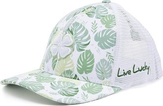 Black Clover Island Luck 35 Adjustable Hat Baseball Caps White/Green Tropical Hat/White Mesh/White Clover, Mesh/Polyester