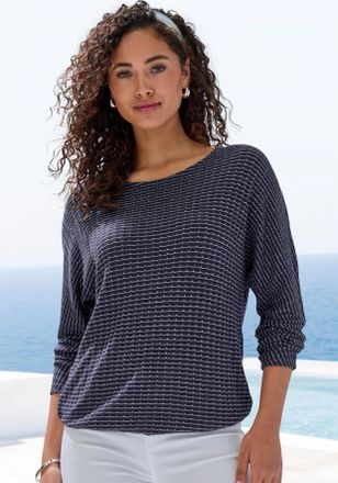 Vivance Langarmshirt VIVANCE aus strukturierter Strickqualit&auml;t, Damen, Gr. 32/34, navy, creme, Strick, Obermaterial: 68% Viskose (LENZING ECOVERO), 30% Polyes