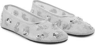 Mango Floral Embellished Mesh Ballet Flat in Silver at Nordstrom, Size 7.5Us