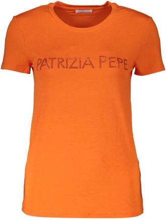 Patrizia Pepe Elegant Orange Rhinestone Tee - Dames - T-shirts - Oranje - S - Tops