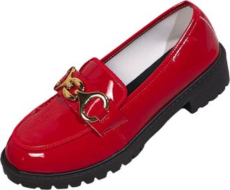 Generic Red Ladies Everyday Shoes with Round Toe and Shiny Finish with Metal Decoration for Comfortable Wear
