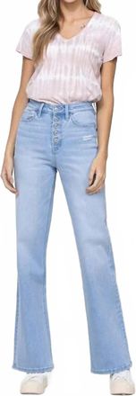 Flying Monkey Olivia Comfort Stretch Button Up Wide Leg Jeans In Light Wash