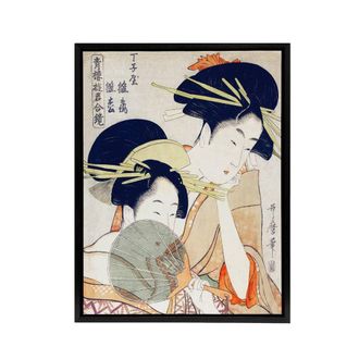 Artery8 Women Courtesans Portrait Framed Canvas Wall Art Print Utamaro Kitagawa in Orange | Size: W24 x H32