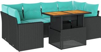 vidaXL Set De Sof&aacute;s De Jard&iacute;n 7 Pzas Con Cojines Rat&aacute;n Sint&eacute;tico Negro Vidaxl