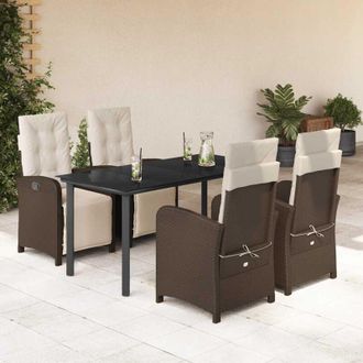 vidaXL Set Comedor De Jard&iacute;n 5 Piezas Y Cojines Rat&aacute;n Sint&eacute;tico Marr&oacute;n Vidaxl