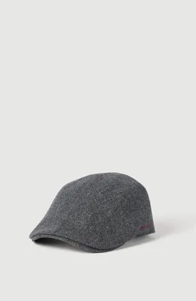 Brunello Cucinelli Virgin wool flannel flat cap with embroidered logo in Dark Grey at Nordstrom, Size Xx-Large
