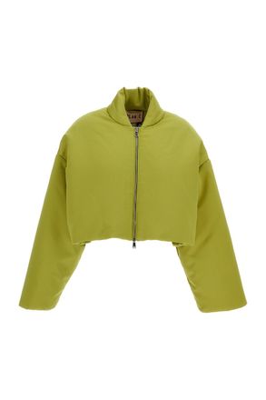 Plan C Cropped Padded Duchesse Bomber Jacket with Boxy Silhouette