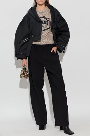 Ganni Short Jacket With Stripes, Womens, Black