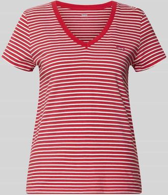 Levi's T-Shirt mit V-Ausschnitt und Label-Stitching in Rot, Gr&ouml;&szlig;e XS