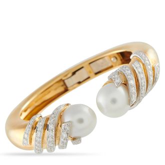 David Webb 18K Yellow Gold 3.0ct Diamond Pearl Bracelet DW08-100226