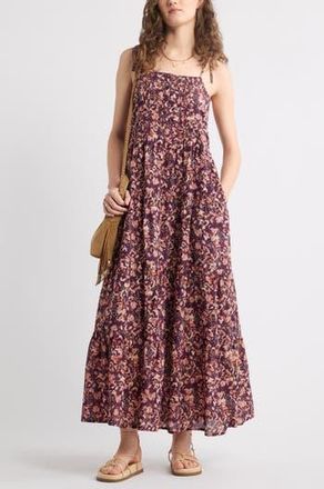 Treasure & Bond Tie Shoulder Tiered Maxi Dress in Purple Batik Brush at Nordstrom Rack, Size X-Small