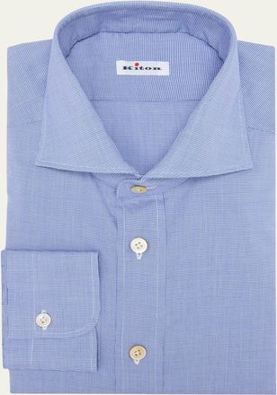 Kiton Mens Cotton Micro-Check Dress Shirt