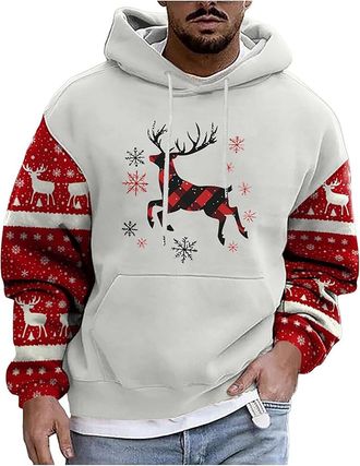 Generic Mens Christmas Hoodie Sweatshirt Mens Christmas Print Hooded Long Sleeve Hoodies Top Funny Christmas Jumpers Santa Festive Sweatshirt Xmas Party Hoode