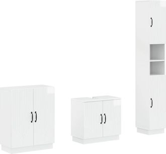 vidaXL Juego De Armarios De Ba&ntilde;o De 3 Piezas Hoorn Blanco Brillante Vidaxl