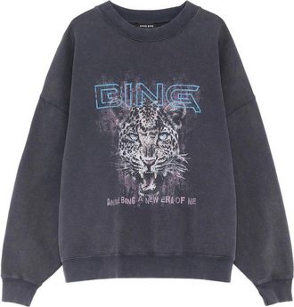Anine Bing Miles Sweatshirt Leopard Muse - Washed Black