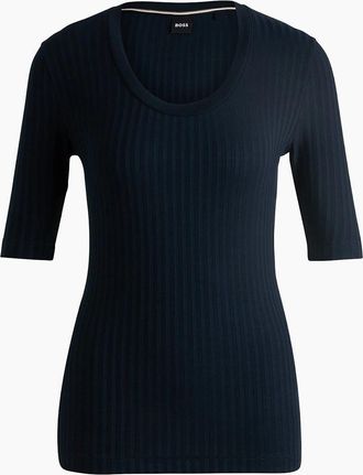 HUGO BOSS Womens Scoop Neck Three-Quarter Sleeve T-Shirt - Navy - Size: 10