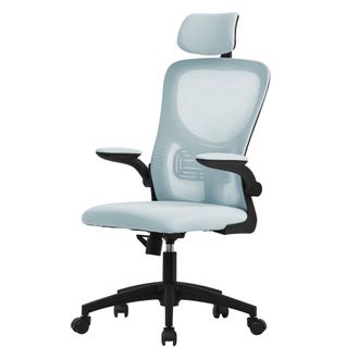 ML Design Ml-design - Silla De Oficina Ergon&oacute;mica Azul De Rejilla Asiento De Escritorio Ordernador Con Resposabrazos Acolchado, Reposacabezas Regulable Funci&oacute;n 