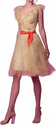 Gemy Maalouf Flutter Sleeve Beaded Mini Dress In Nude
