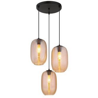 Netlighting Jefrey Cluster Pendant Matt Black Amber Glass Shade 3x E27