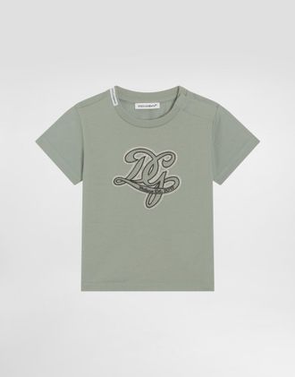 Dolce & Gabbana Jersey T-shirt With Dg Embroidery - Man Green 12/18 Months