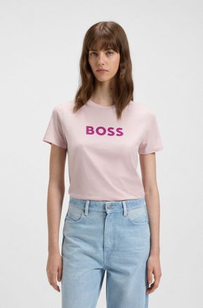 Boss Orange by Hugo Boss T-Shirt BOSS ORANGE Elogo Premium Damenmode, Damen, Gr. XL, lila (open lila 562), Jersey, Obermaterial: 100% Baumwolle, unifarben, regular fit h&uuml;ftlan