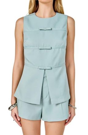 endless rose Bow Detail Split Front Top in Stonewash Blue at Nordstrom, Size X-Small