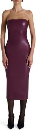 Naked Wardrobe Strapless Faux Leather Body-Con Midi Dress in Burgundy at Nordstrom Rack, Size Large