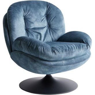 Beliani Poltrona girevole in velluto con seduta imbottita Base singola stile vintage Blu scuro Nolvik