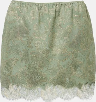Saint Laurent Lace-trimmed cotton-blend jacquard miniskirt