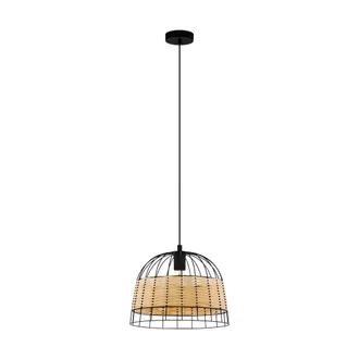Eglo L&aacute;mpara Colgante Eglo Anwick Forma C&oacute;nica &Oslash; 37 Cm. Sal&oacute;n Y Comedor. Estilo Retro Y Vintage. Acero Y Rat&aacute;n. Color Negro Y Natural