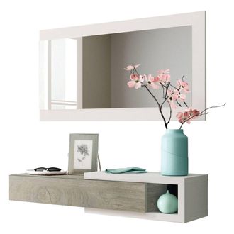Dmora Mueble De Entrada Con Caj&oacute;n Y Espejo, Color Roble Alaska Y Blanco Artick, Mueble 95 X 19 X 26 Cm Espejo 95 X 50 X 2 Cm Caj&oacute;n 71 X 10 X 25 Cm, Con Emba