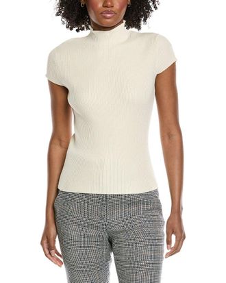 Elie Tahari Cap Sleeve High Neck Rib Top