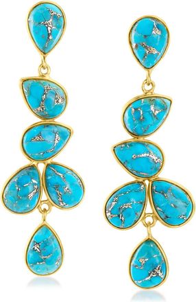 Ross-Simons Turquoise Drop Earrings in 18kt Gold Over Sterling