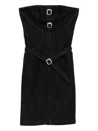 Self Portrait Black Denim Bandeau Midi Dress