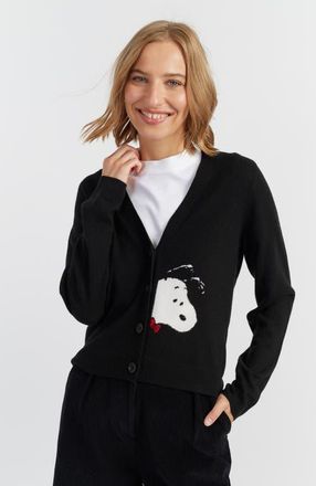 Chinti and Parker Wool-Cashmere Snoopy Peekabow Cardigan in Black at Nordstrom, Size X-Large