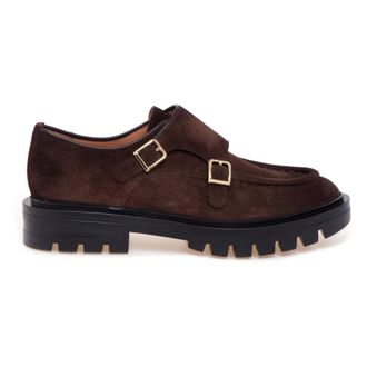 Santoni Double-buckle Suede Shoe - female - Santoni - Flat Shoes - Brown - 3 1/2 UK - Shoes
