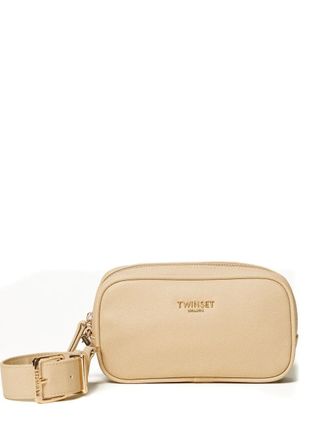 Twin-Set logo zip purse - women - Polyurethane/Polyester - One Size - Neutrals