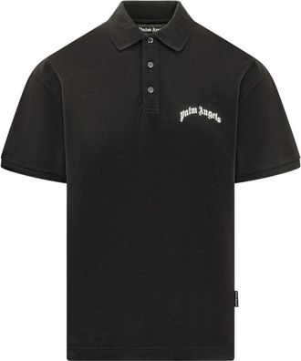 Palm Angels Black Logo Shirt Collar Polo