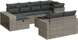 vidaXL Set De Sof&aacute;s De Jard&iacute;n 11 Pzas Y Cojines Rat&aacute;n Sint&eacute;tico Gris Vidaxl