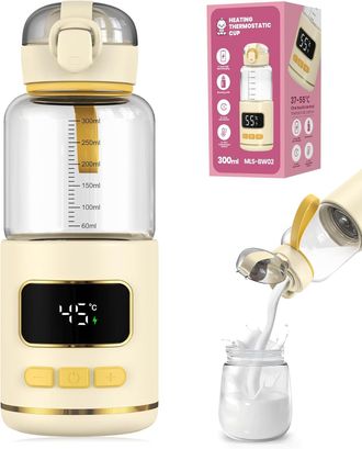 OEM Calentador De Biberones Port&aacute;til, Capacidad De 300 Ml, Inal&aacute;mbrico, Pantalla Digital, Vidrio De Borosilicato, Graduaciones Claras, Control De Temperat