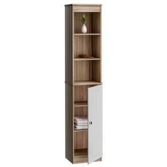 Deuba Casaria Armario Alto De Ba&ntilde;o Mueble Con 6 Estantes De Interior De Mdf Auxiliar De Ba&ntilde;o 170x26x34cm Modelo 1 - Marr&oacute;n - Blanco