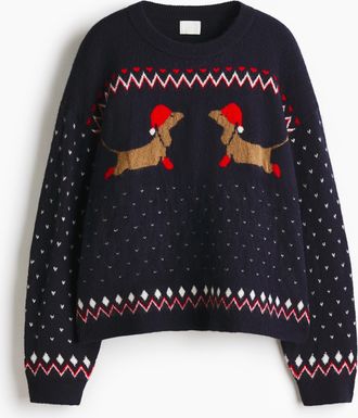 H&M Oversized Pullover in Jacquardstrick - Blue